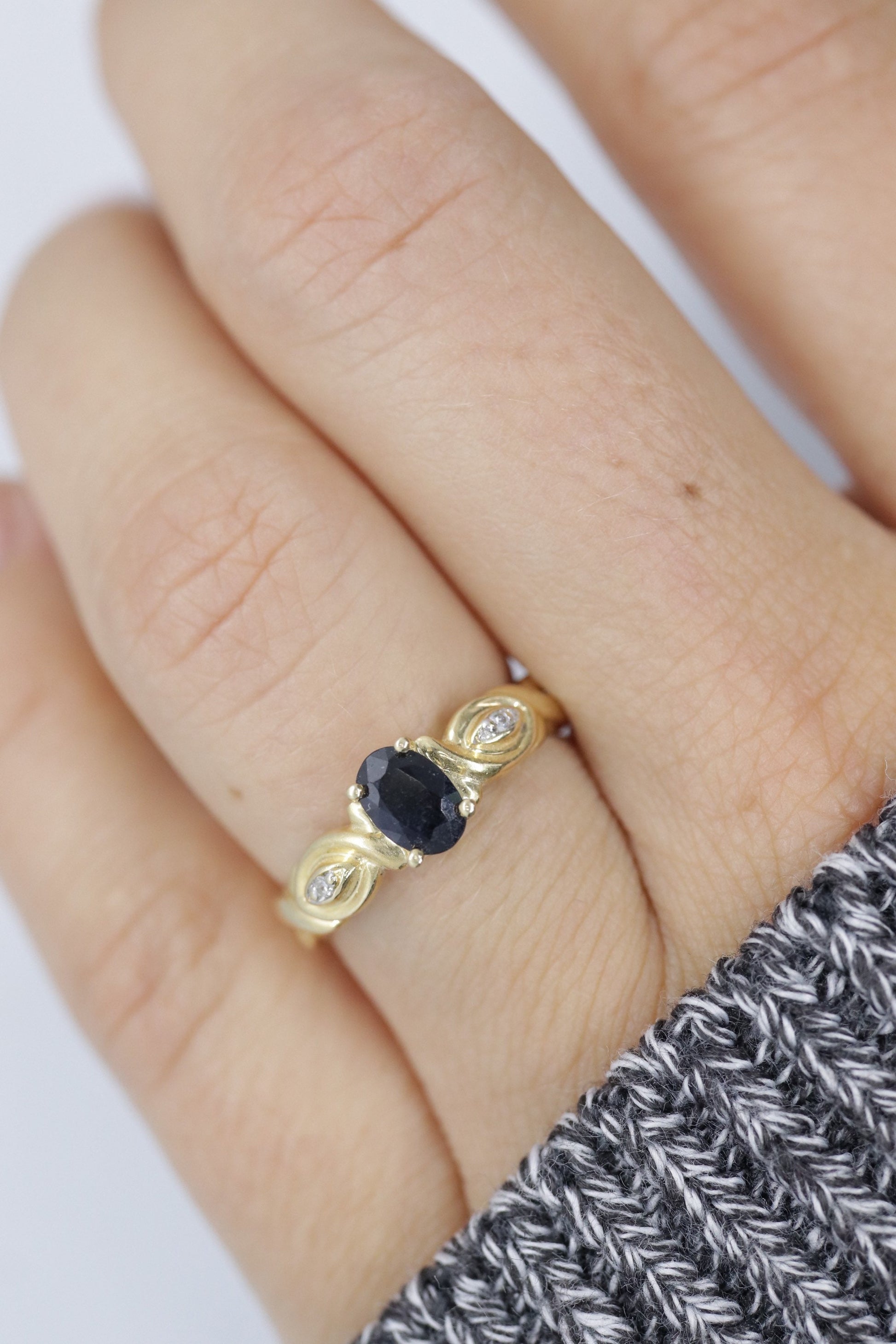 14k Blue Sapphire and Diamond ring. Oval Sapphire ring