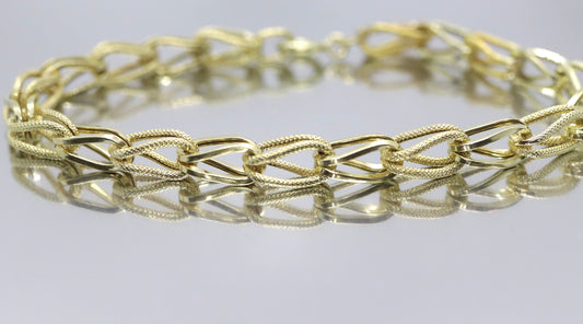 14k UNOAeRRE Textured Link Chain BRACELET. 14k LOOP Italian Bracelet 6.9g 8in length