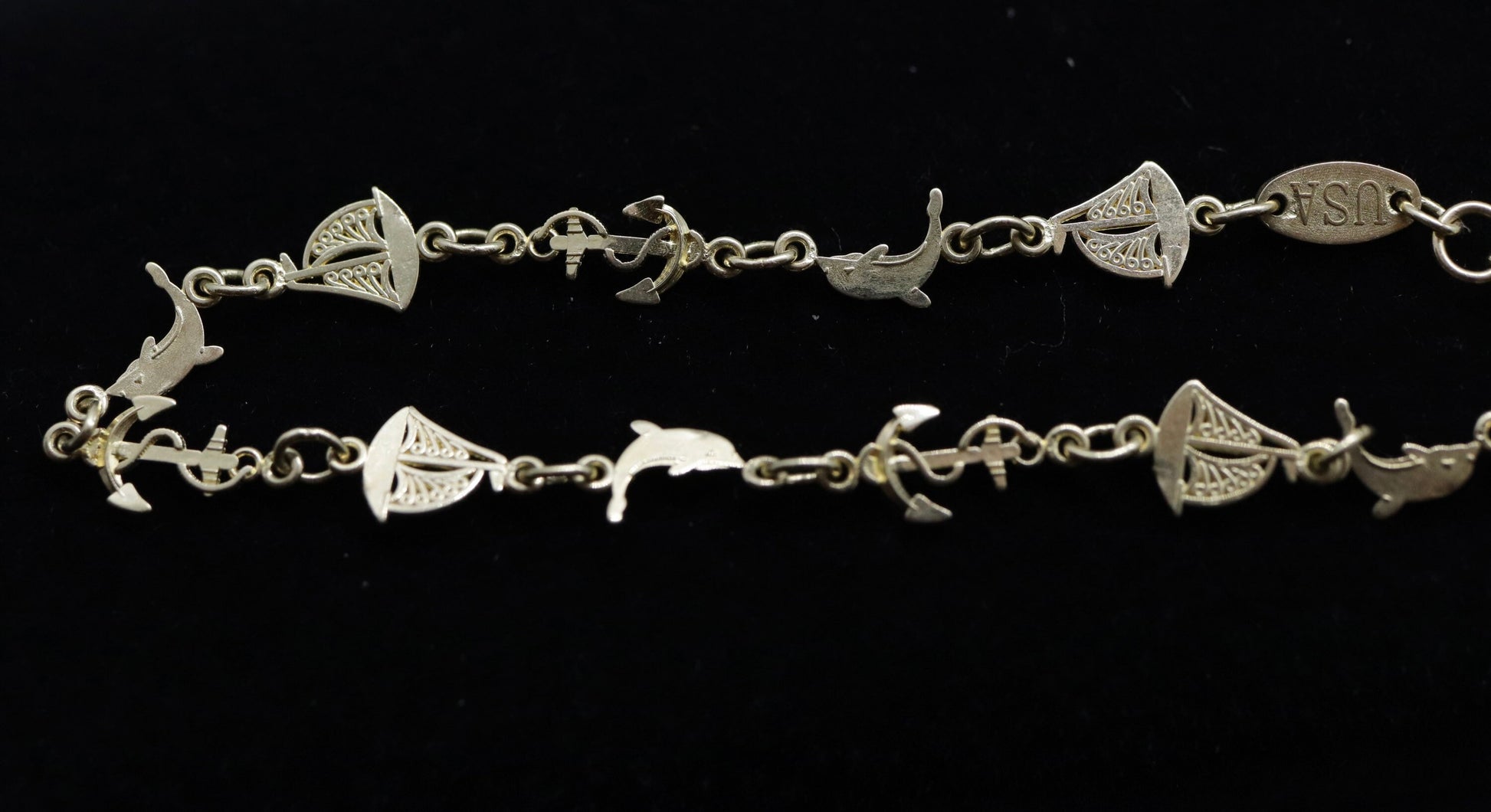 14k Sea Dolphin Sailboat Anchor Charm bracelet. Nautical Bracelet. Marine Bracelet. Michael Anthony MA bracelet