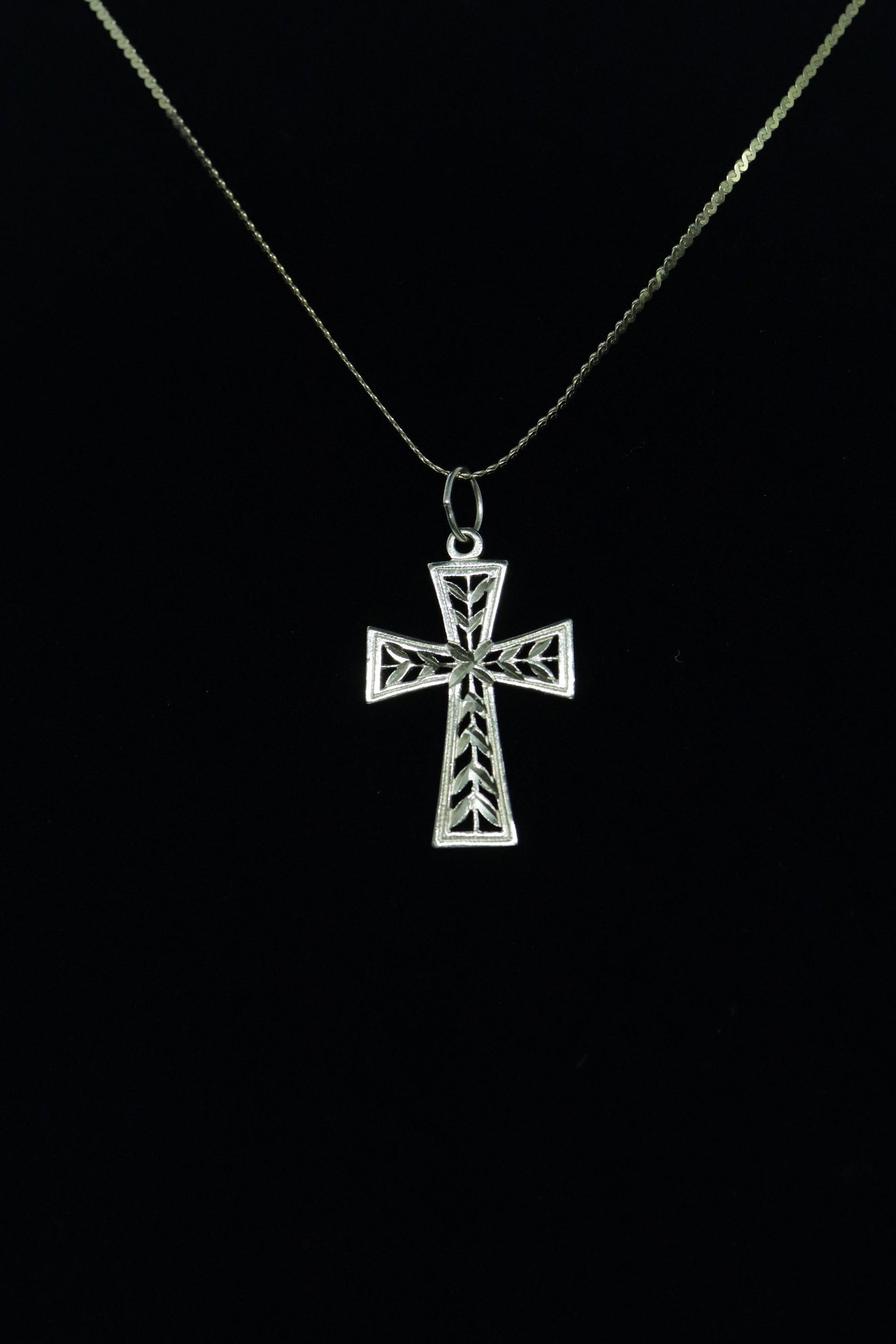 14k Cross Necklace. Open Crucifix Pendant on 14k chain