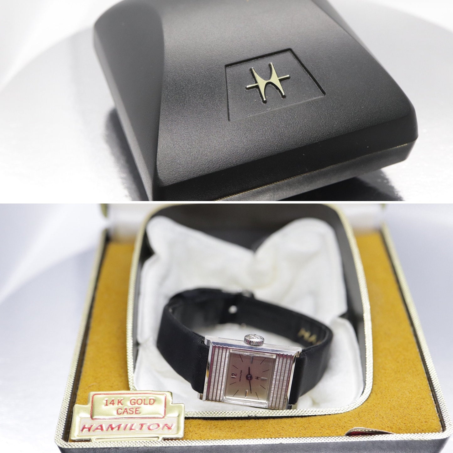 HAMILTON Watch. 14k White Gold Rectangle Ladies Hamilton mechanical wristwatch. 8345 Nevette