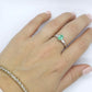14k Oval Emerald and Baguette diamond ring. 14k white gold Green Emerald solitaire.