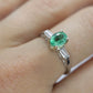 14k Oval Emerald and Baguette diamond ring. 14k white gold Green Emerald solitaire.