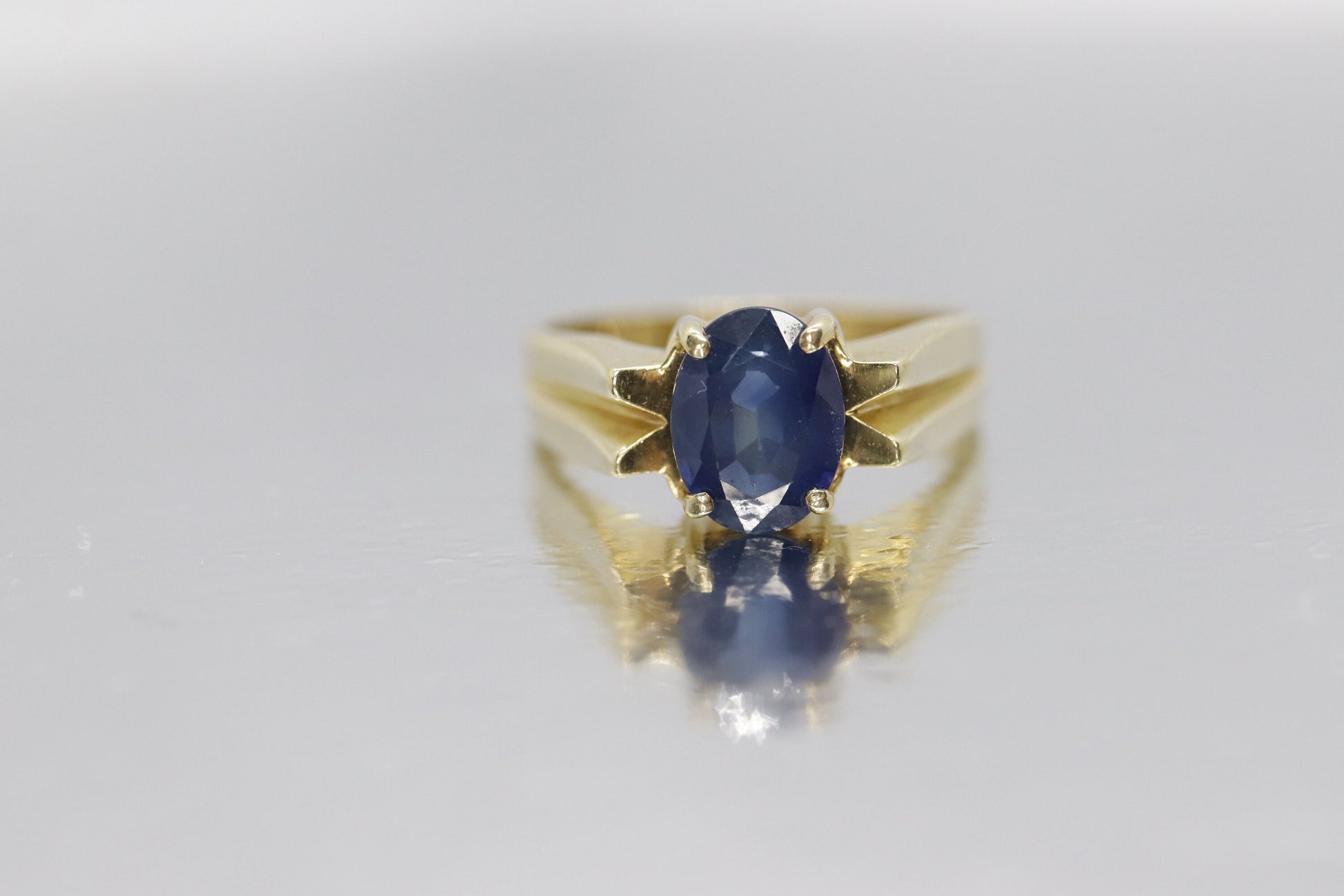 14k Blue OVAL Sapphire solitaire ring. Oval Sapphire ring