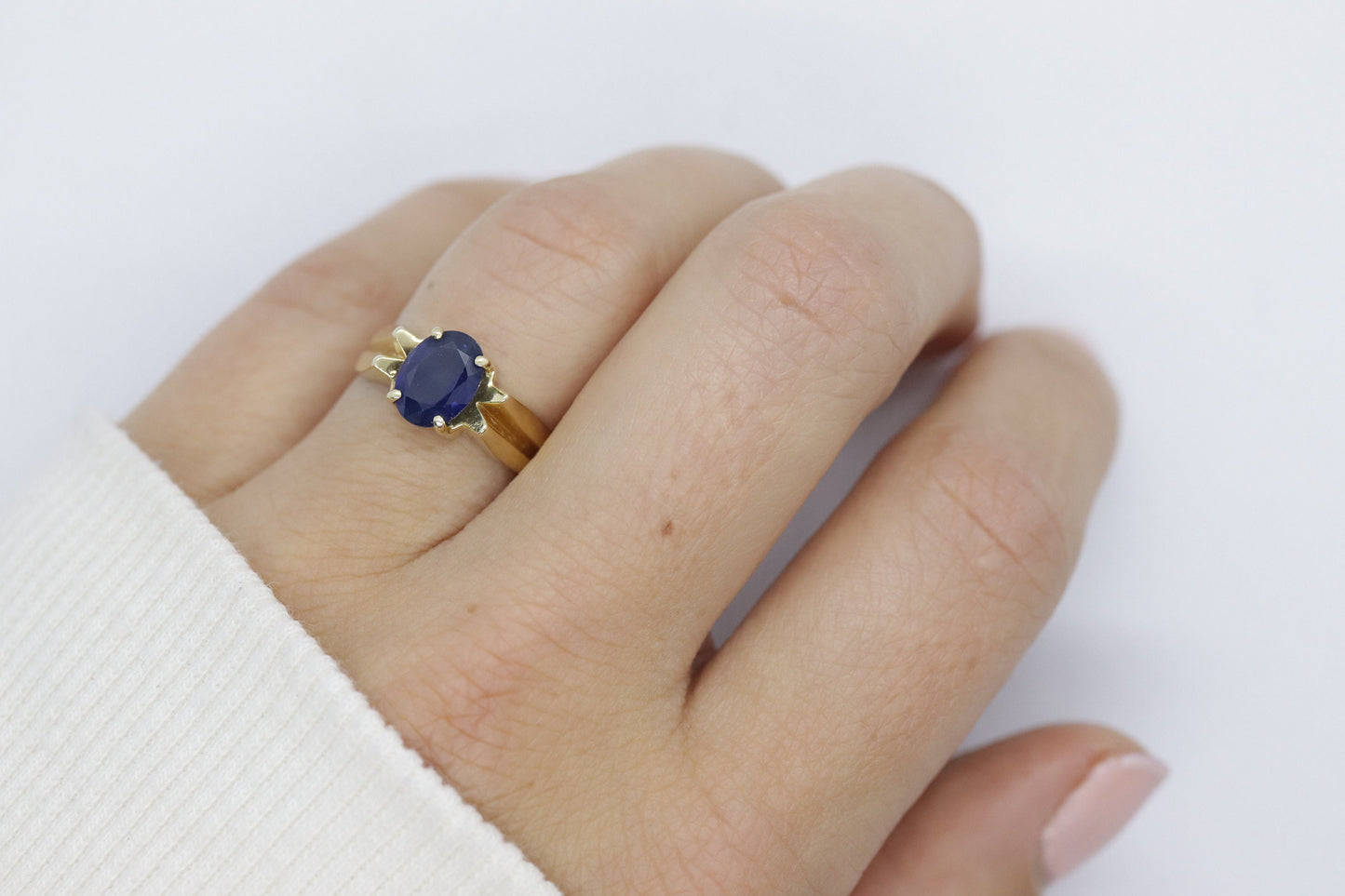 14k Blue OVAL Sapphire solitaire ring. Oval Sapphire ring