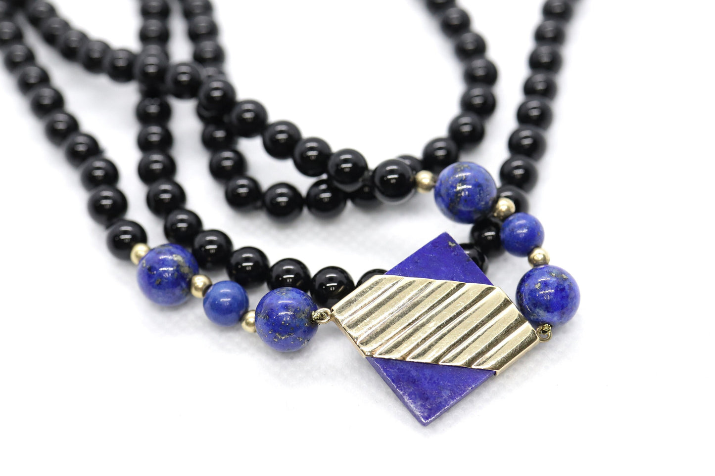 14k Peter Brams PBD Onyx and Lapis Lazuli necklace and bracelet. Onyx Lapis Lazuli bead necklace and bracelet