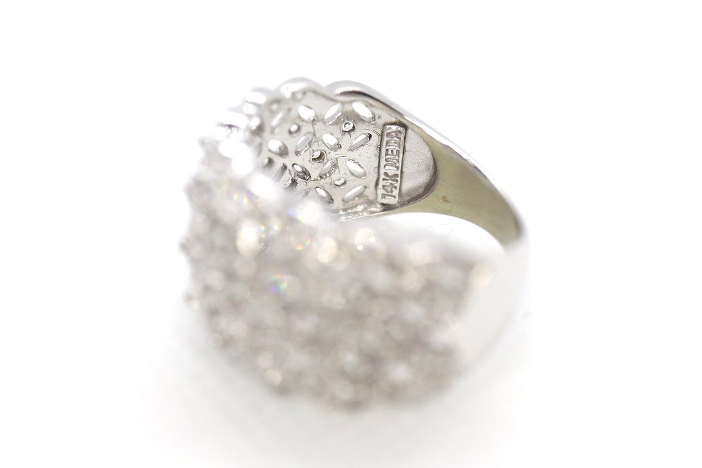 14k WIDE Filigree Ring. Star Filigree White Gold and CZ wide DOME band