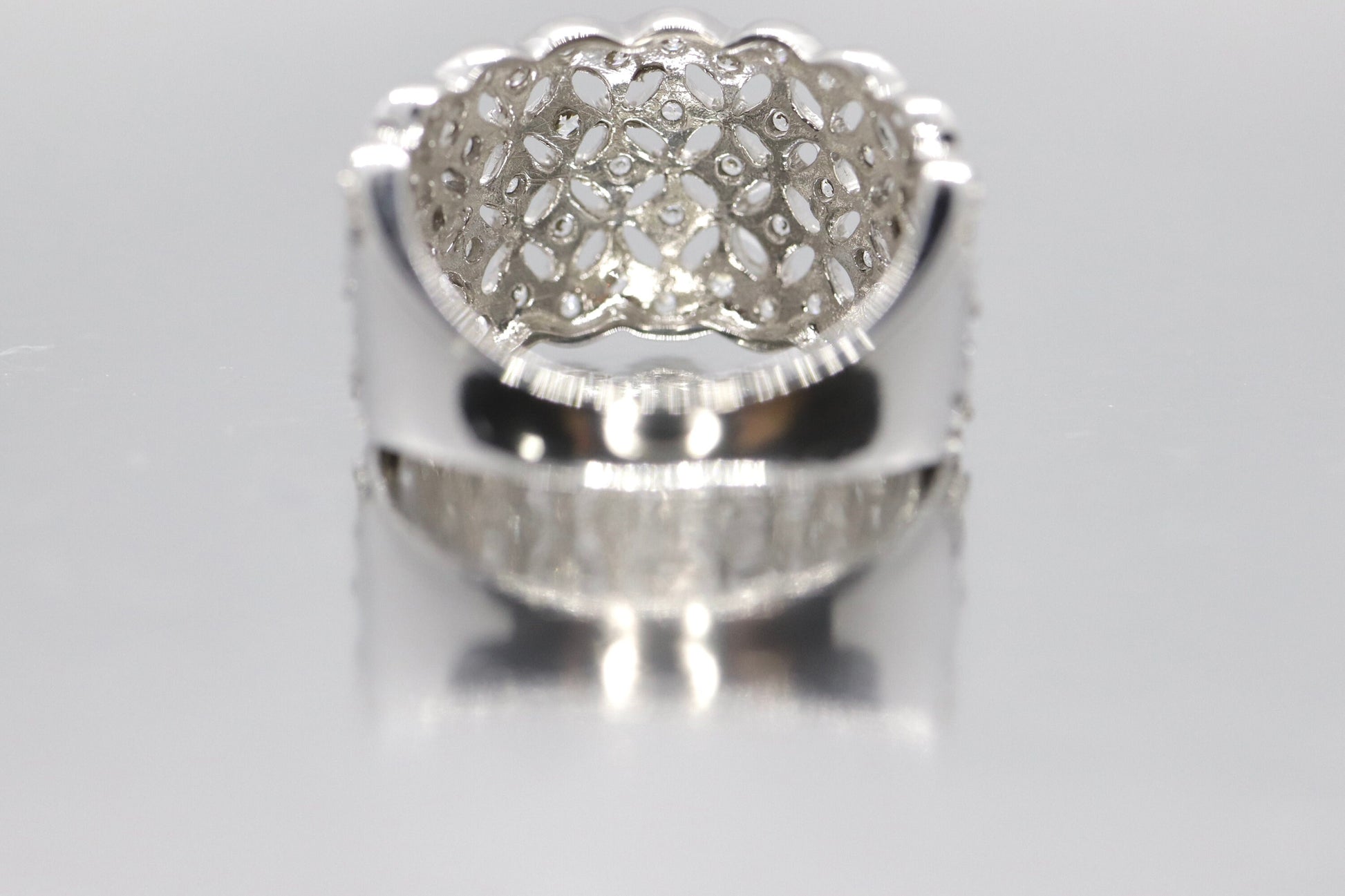 14k WIDE Filigree Ring. Star Filigree White Gold and CZ wide DOME band