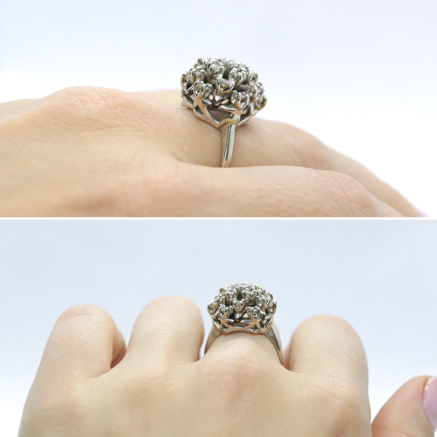 14k Diamond SunBurst STARBURST Round Flower Ring. Round Cluster Diamond cluster cocktail ring. st(222)