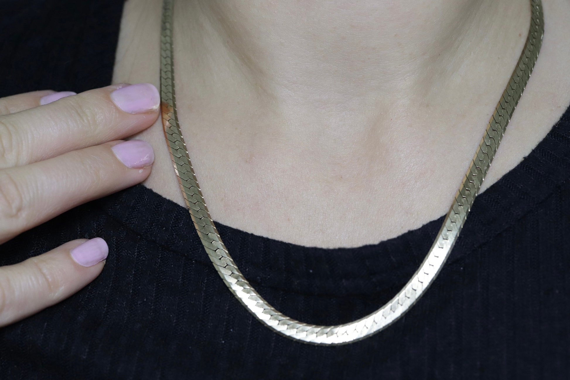 14k Herringbone Chain Necklace 5mm 19in 19.2 grams. Made by ACA Italy st(653)