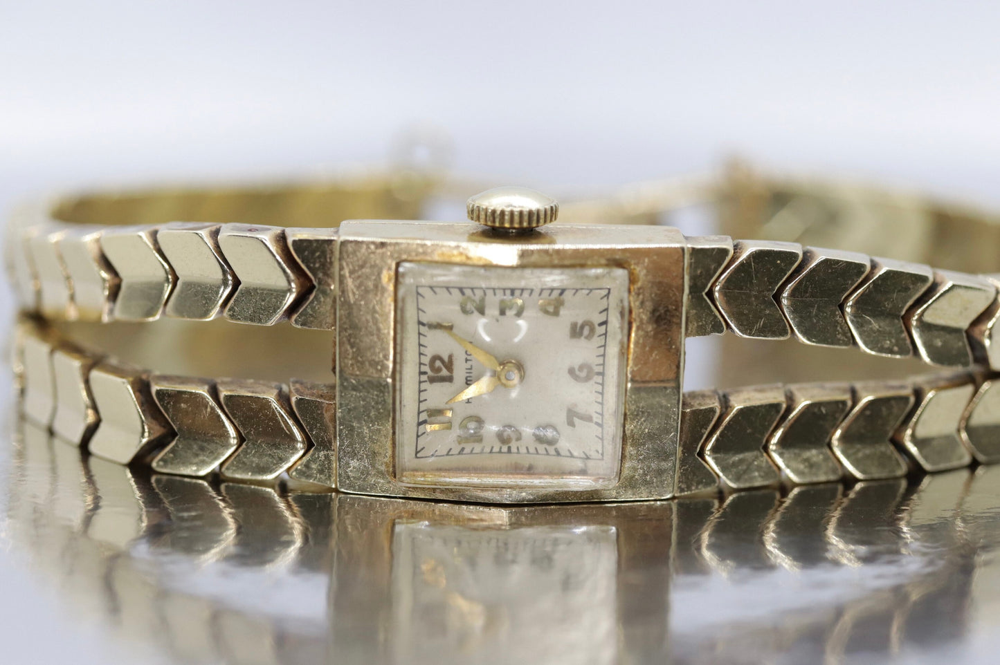 Hamilton 14k Yellow gold watch. Heavy 14k Ladies Mid-Century Mechanic watch.