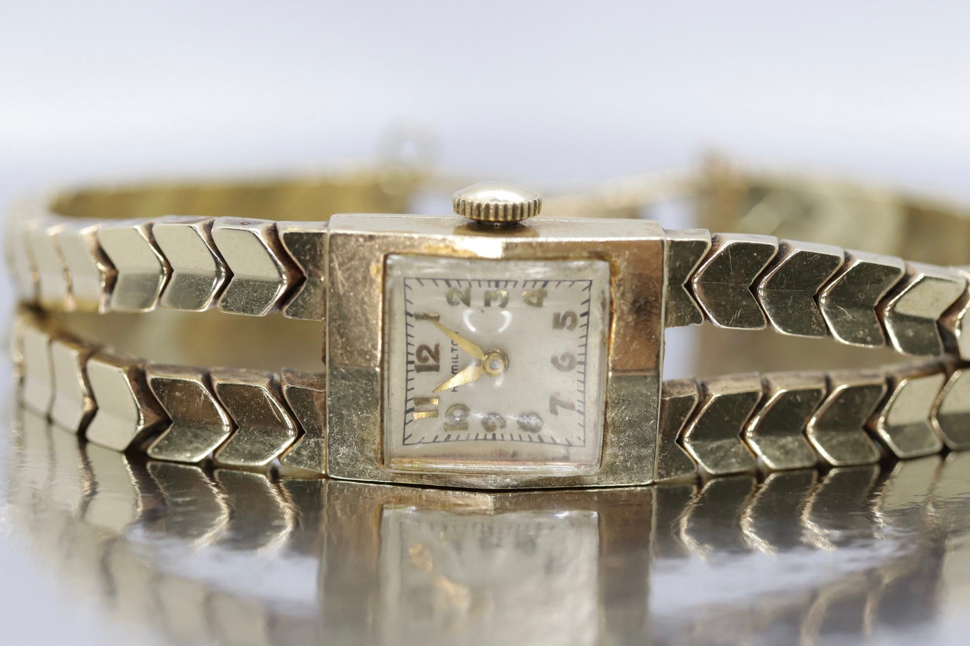 Hamilton 14k Yellow gold watch. Heavy 14k Ladies Mid-Century Mechanic watch.