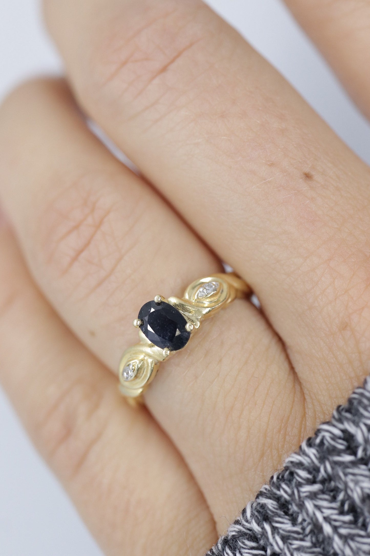 14k Blue Sapphire and Diamond ring. Oval Sapphire ring