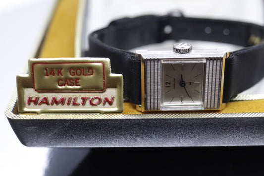 HAMILTON Watch. 14k White Gold Rectangle Ladies Hamilton mechanical wristwatch. 8345 Nevette