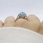 14k Aquamarine Topaz and CZ Halo ring. 14k Aquamarine Halo solitaire.