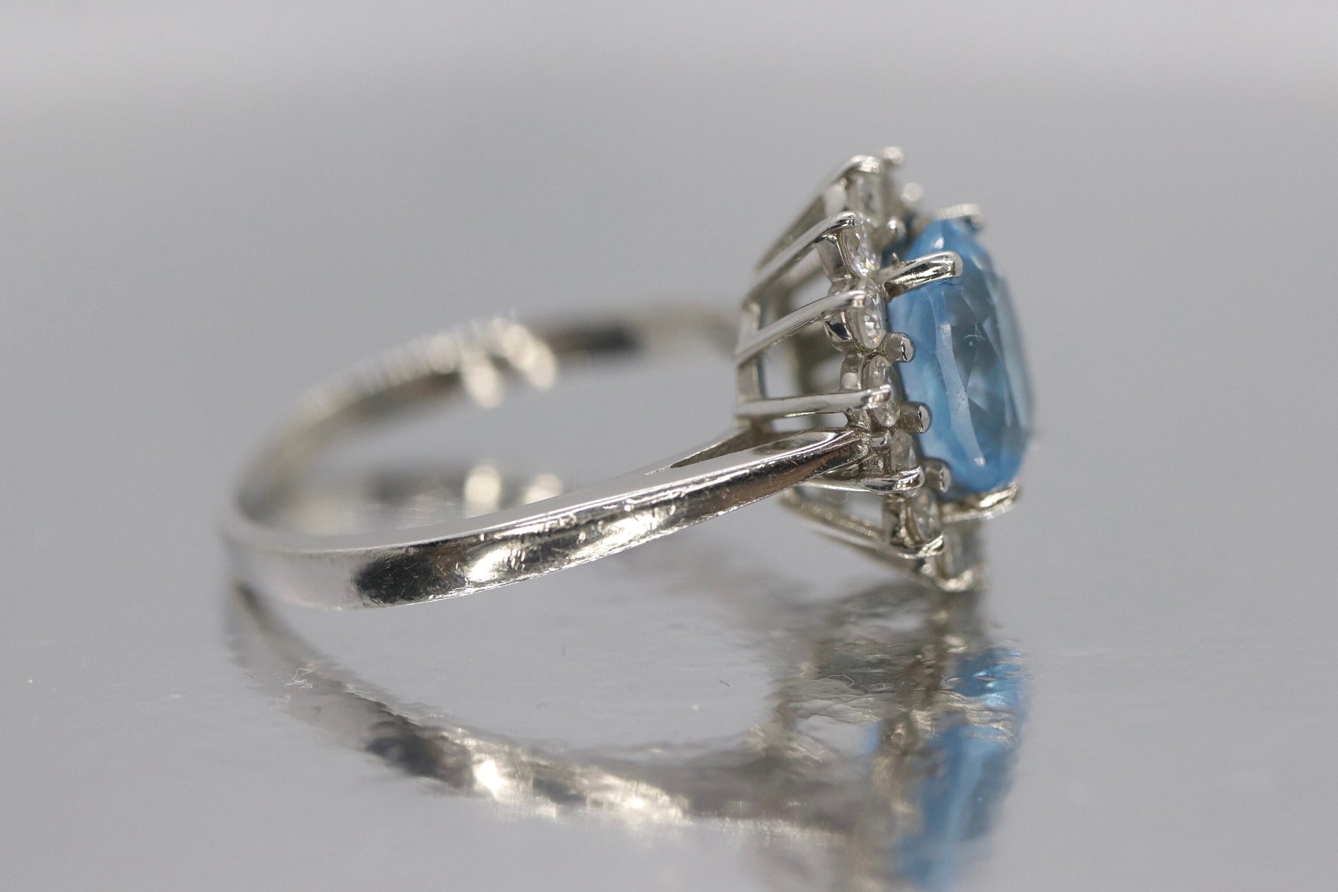 14k Aquamarine Topaz and CZ Halo ring. 14k Aquamarine Halo solitaire.