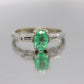 14k Oval Emerald and Baguette diamond ring. 14k white gold Green Emerald solitaire.