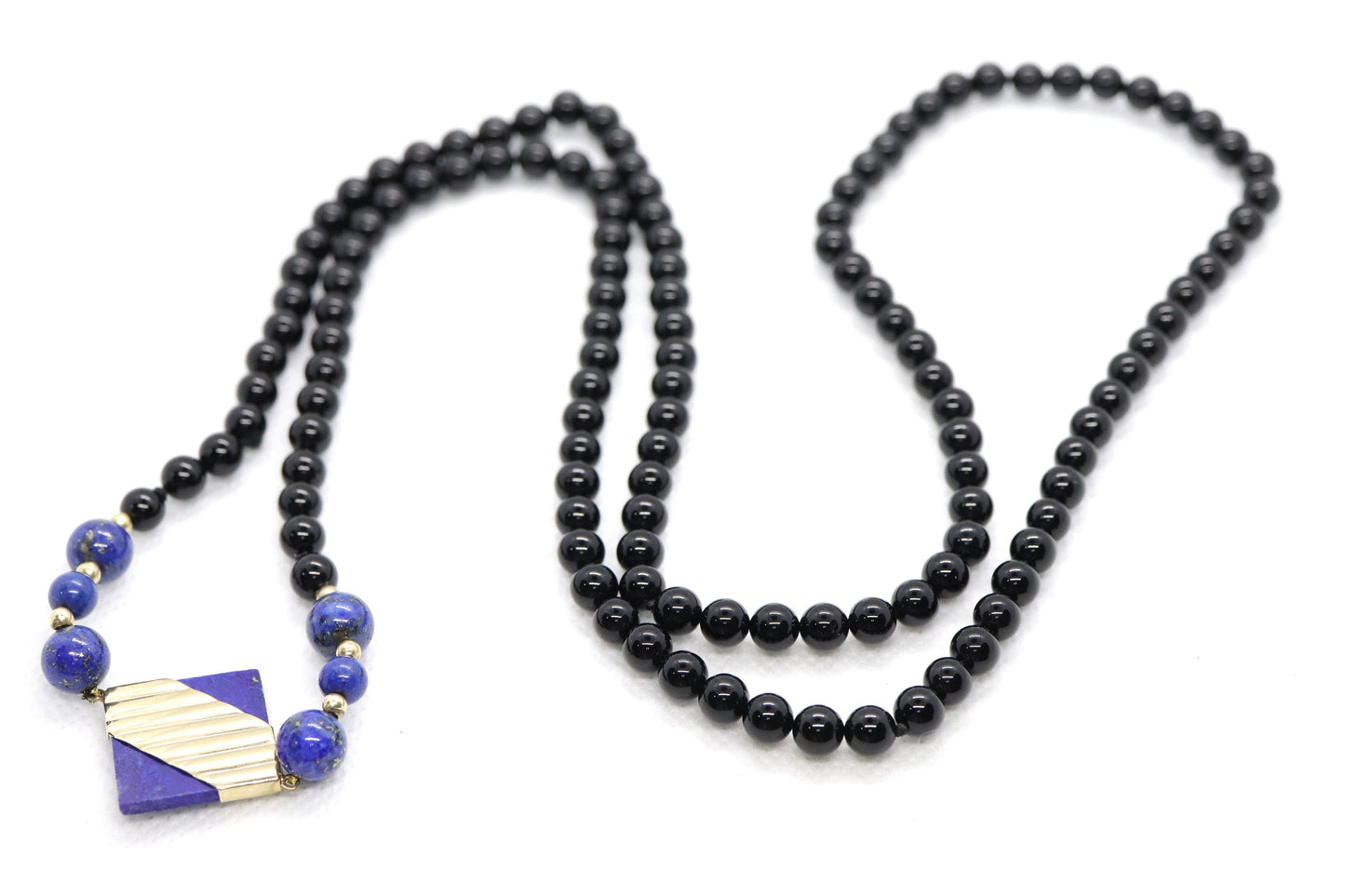 14k Peter Brams PBD Onyx and Lapis Lazuli necklace and bracelet. Onyx Lapis Lazuli bead necklace and bracelet