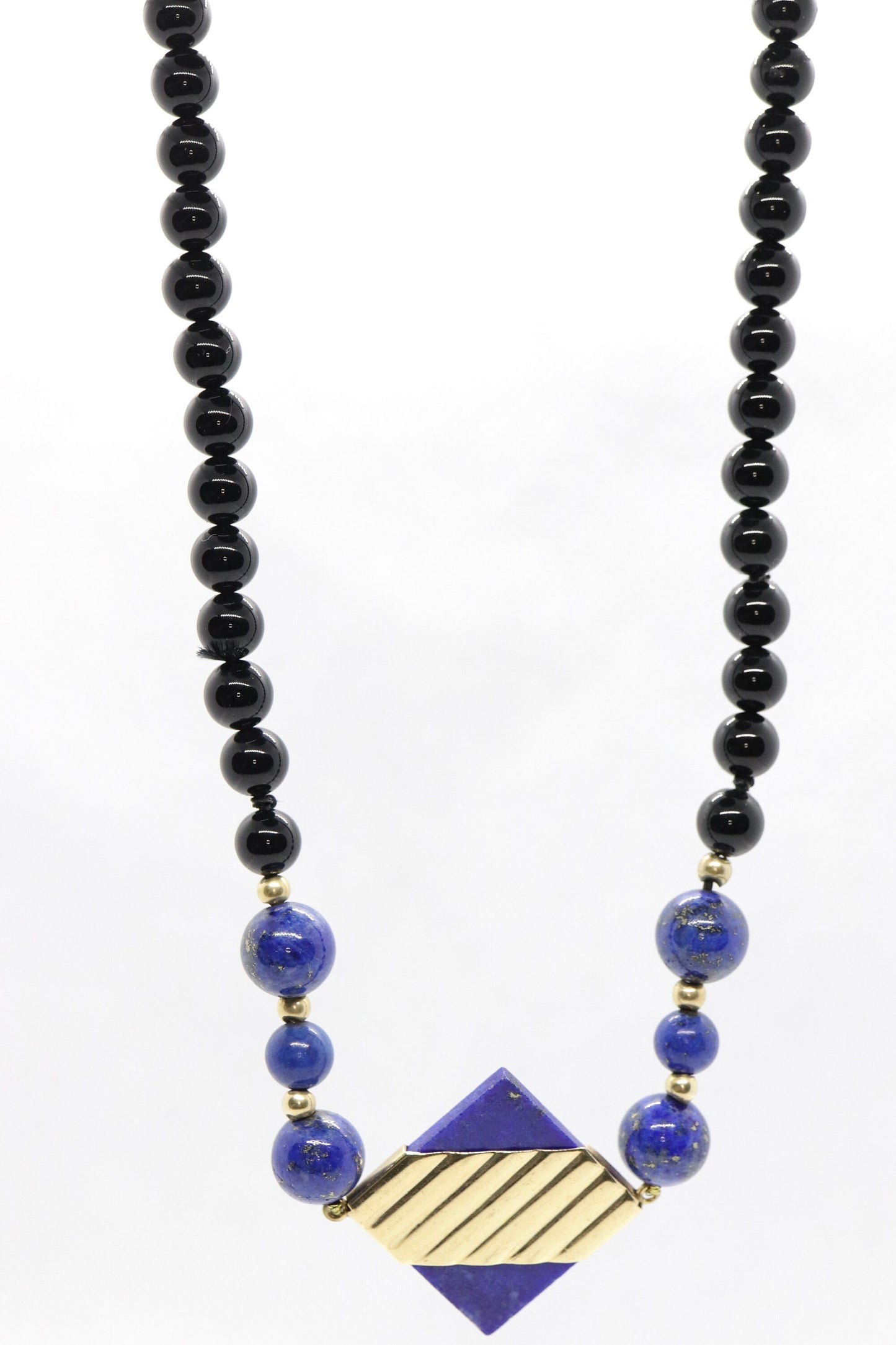 14k Peter Brams PBD Onyx and Lapis Lazuli necklace and bracelet. Onyx Lapis Lazuli bead necklace and bracelet