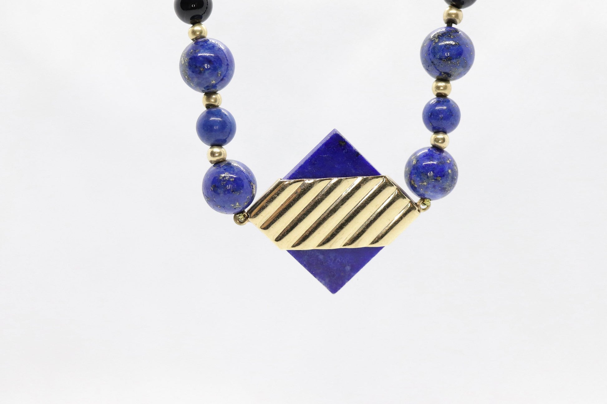 14k Peter Brams PBD Onyx and Lapis Lazuli necklace and bracelet. Onyx Lapis Lazuli bead necklace and bracelet