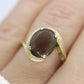 10k Smoky QUARTZ Bypass ring. Large Oval Smokey Quartz ring