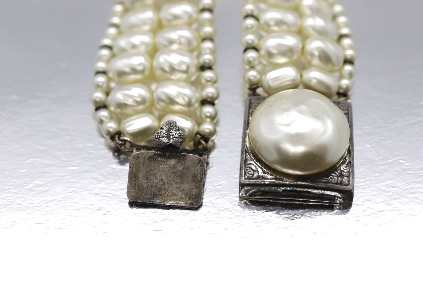 Sterling Silver Faux Pearl Bracelet. Vintage st(25)