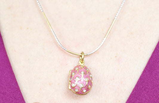 14k Round Omega Multi-Color Necklace with Gold Plated Enamel Egg pendant.