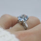 Platinum Large Aquamarine and Tapered Baguette diamond ring. Platinum oval aquamarine engagement ring st632/50