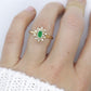 14k Emerald and Diamond Halo yellow gold ring. Emerald and Diamond Cluster ring. (15)(00.130)