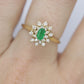 14k Emerald and Diamond Halo yellow gold ring. Emerald and Diamond Cluster ring. (15)(00.130)