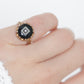 10k Onyx and diamond ring. 10k rose gold round onyx diamond ring. Vintage Mourning ring. st88