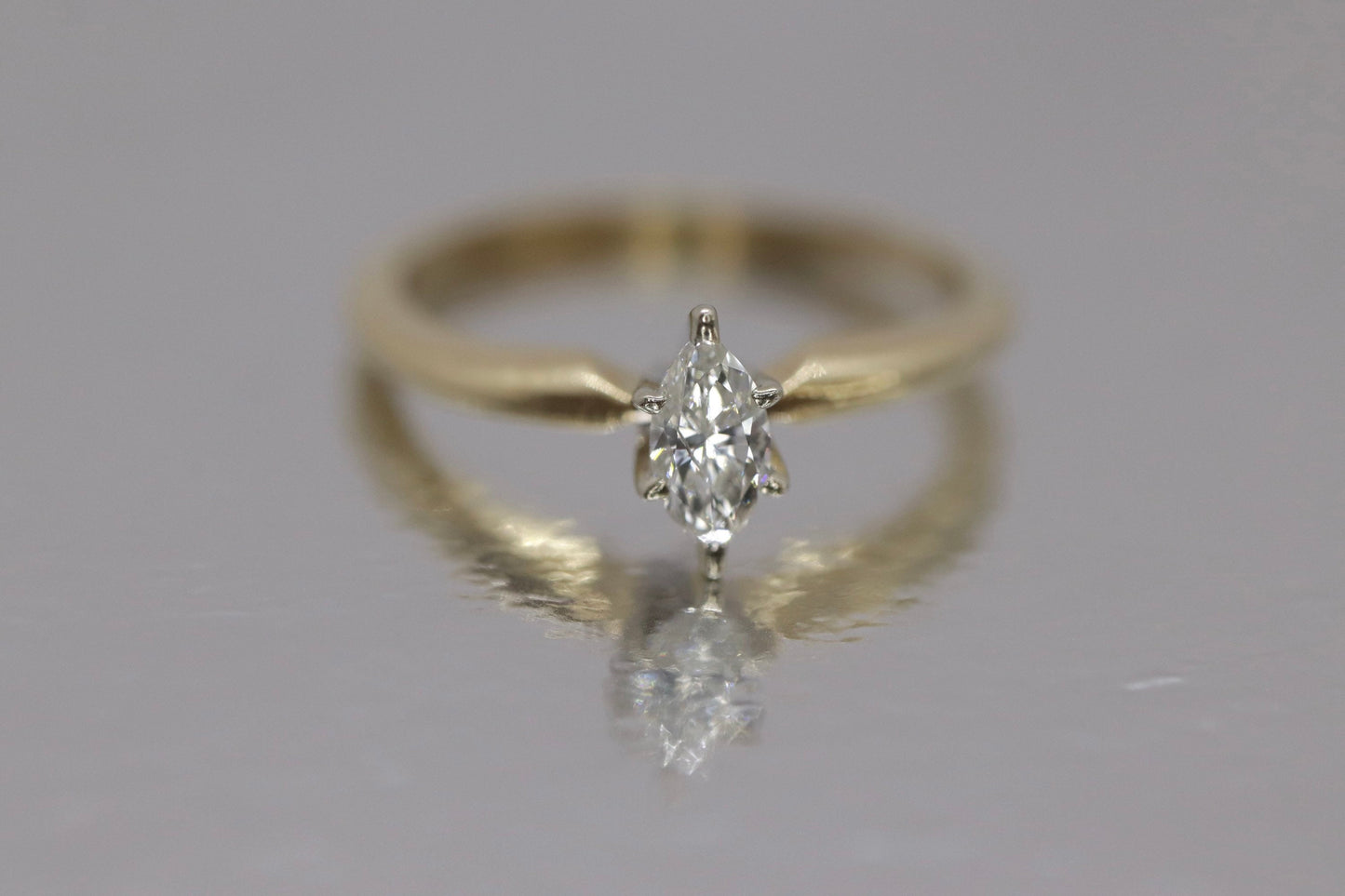 Marquise Diamond Solitaire Ring . 14k Diamond Petite 0.18ct Engagement Ring