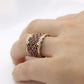 14k Ruby and Diamond Wide Pave Cluster Encrusted ring. 14k Yellow Gold and diamond ruby statement band