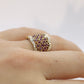 14k Ruby and Diamond Wide Pave Cluster Encrusted ring. 14k Yellow Gold and diamond ruby statement band