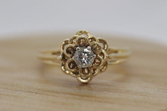 Vintage JR Wood and Sons 14k Gold Diamond Flower band Ring. Jr Wood Diamond solitaire.