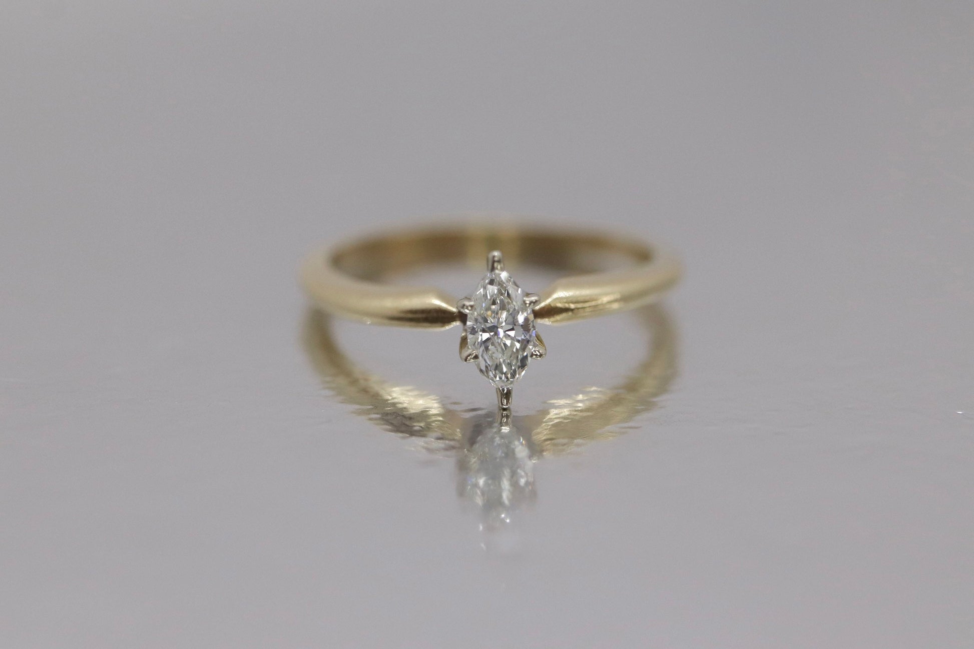 Marquise Diamond Solitaire Ring . 14k Diamond Petite 0.18ct Engagement Ring