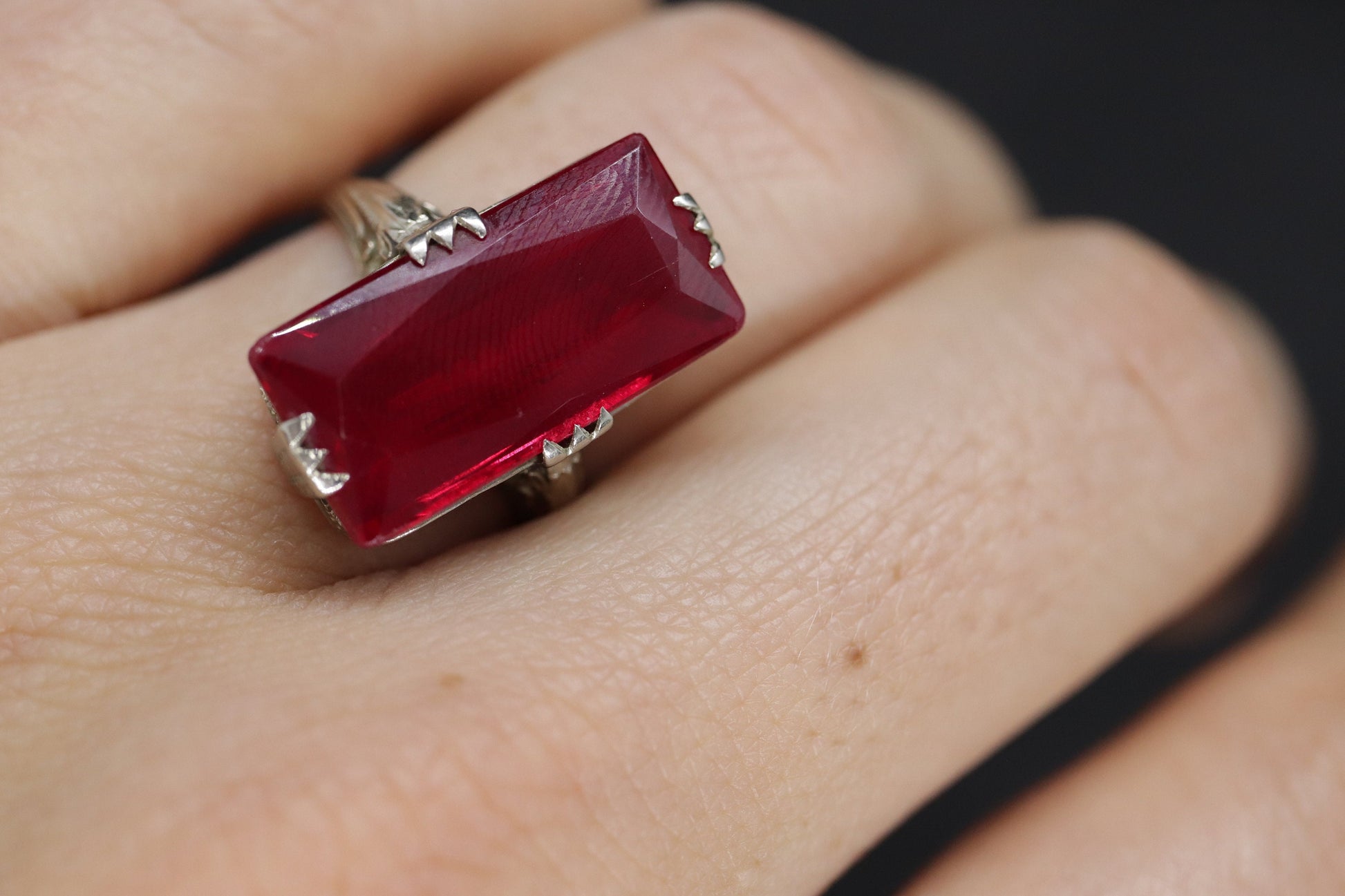 14k LC Ruby ring. Art Deco Filigree Ruby ring