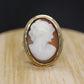 10k Cameo carved shell 10k signet ring. Bezel Set Budlong, Dockert & Armstrong Cameo ring