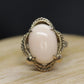 14k Large Oval Pink Angel Skin CORAL ring. Coral Cabochon statement ring (2365)