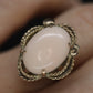 14k Large Oval Pink Angel Skin CORAL ring. Coral Cabochon statement ring (2365)