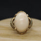 10k Large Oval Pink Angel Skin CORAL ring. Coral Cabochon statement ring