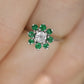 14k Emerald and Diamond Halo White gold ring. Emerald and Diamond Cluster ring. Pinkie sz 2.5 st88