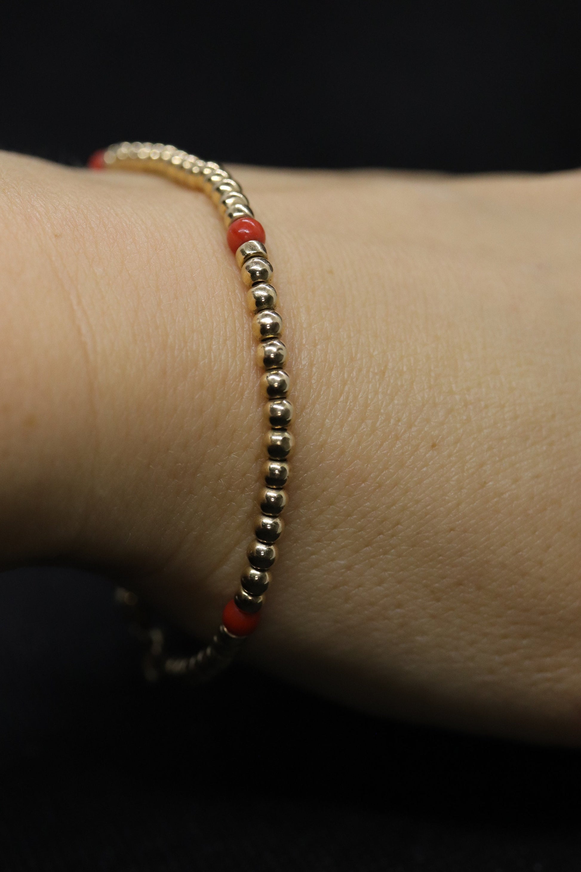 14k Gold Bead with Coral Bead Bracelet. Orange Coral bead bracelet.