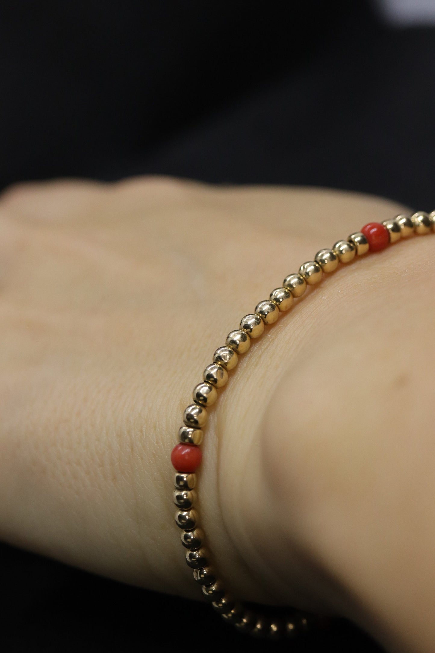 14k Gold Bead with Coral Bead Bracelet. Orange Coral bead bracelet.