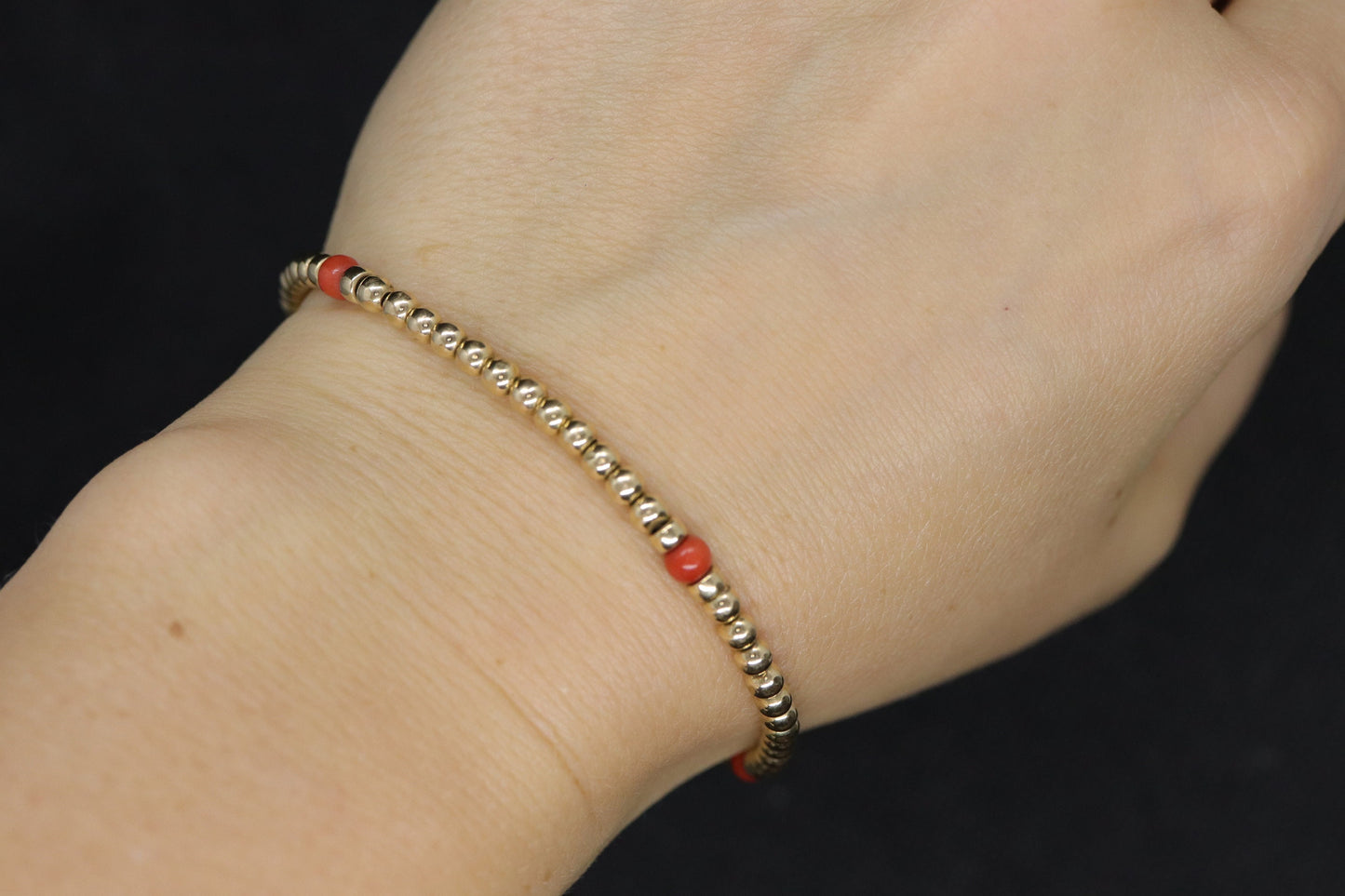 14k Gold Bead with Coral Bead Bracelet. Orange Coral bead bracelet.