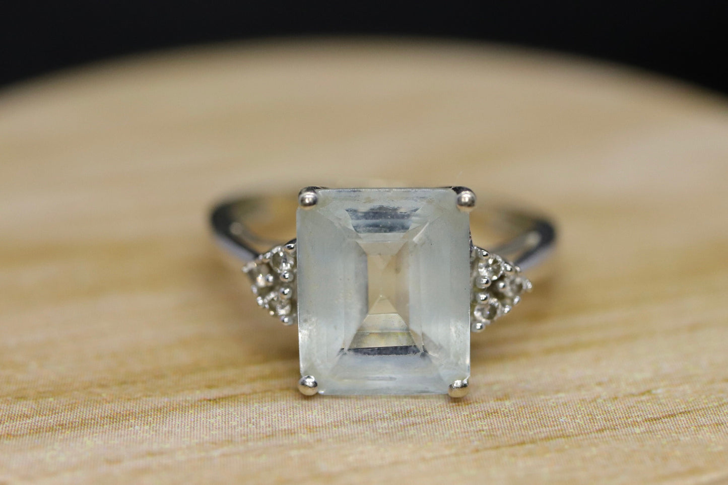 14k Aquamarine and Diamond ring. Large Aquamarine emerald solitaire ring.