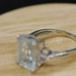 14k Aquamarine and Diamond ring. Large Aquamarine emerald solitaire ring.