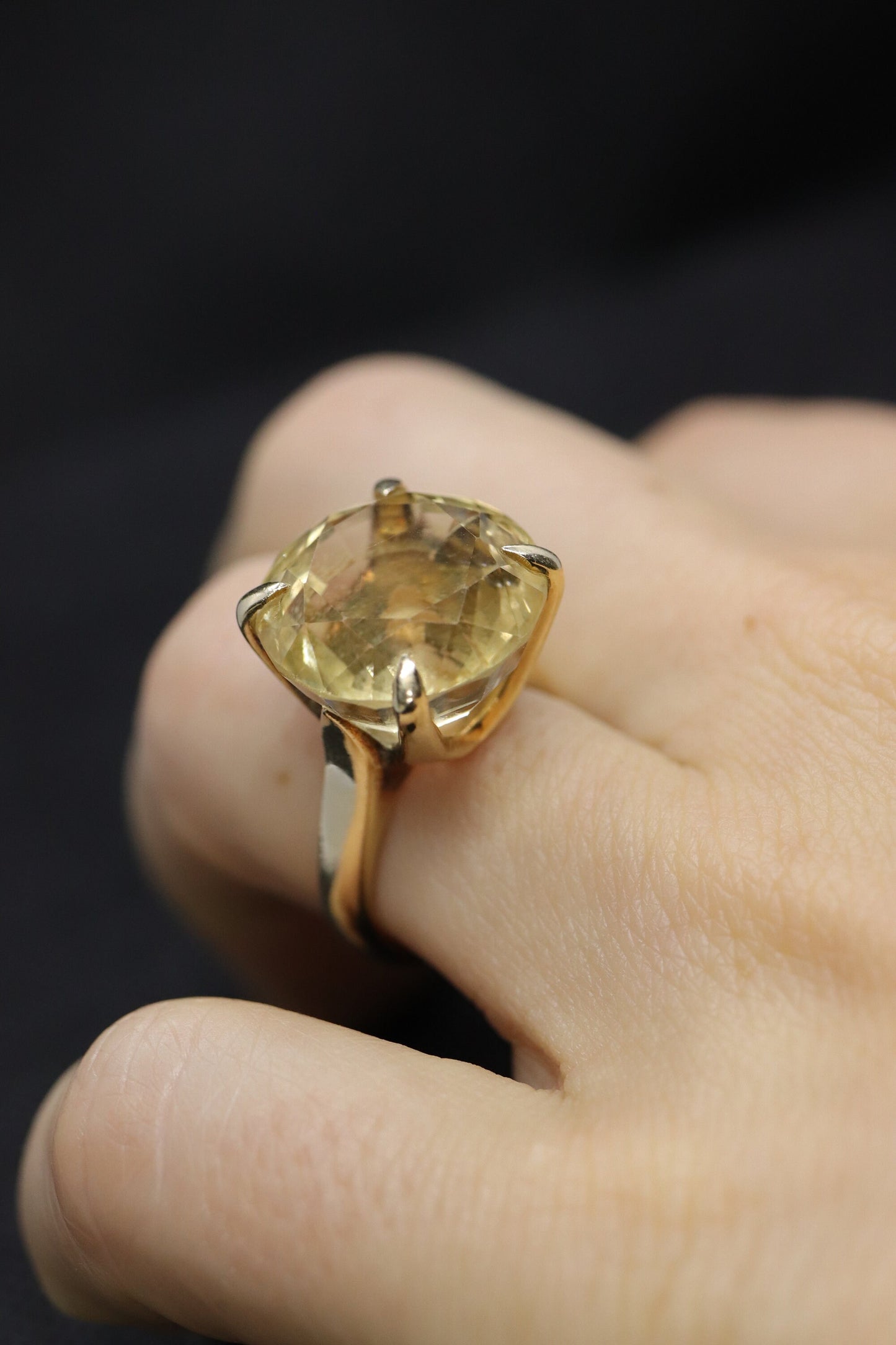 Large Yellow Citrine ring. 14k yellow gold Heavy Large Prong Set Round Citrine