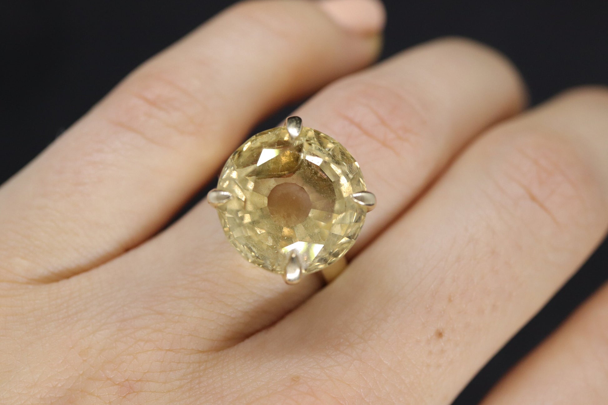 Large Yellow Citrine ring. 14k yellow gold Heavy Large Prong Set Round Citrine