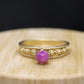 Linde RED PINK STAR Ruby Solitaire ring. 10k Yellow gold.